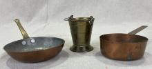 Group of Three Miniature Copper and Brass Table Objects