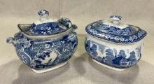 Pair of 19th Century Blue and White Staffordshire Sugar Bowls
