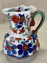 Polychrome Ironstone Pitcher with Snake Handle