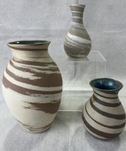 Group of Three W.J. Gordy Georgia Pottery Swirl Vases