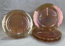 Five Federal Carnival Glass Divided Plates
