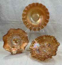 Group of Three Carnival Glass Bowls â€“ Fenton & Northwood