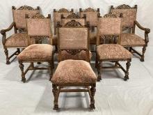 Set of Eight R.J. Horner Figural Oak Dining Chairs