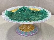 Majolica Cake Stand with Leaf Motif