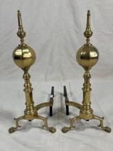 Federal-Style Faceted Brass and Iron Andirons