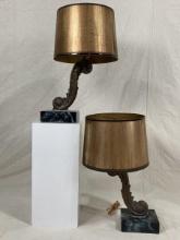 Pair of Hollywood Regency Scroll Lamps