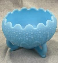 Fenton Blue Satin Milk Glass Three-Footed Bowl