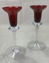 Blown Ruby Glass Candlesticks