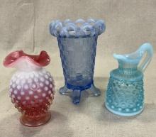 Three Fenton Opalescent Pressed Glass Vessels