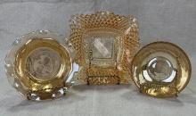 Three Iridescent Carnival Glass Dishes