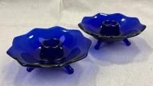 Fenton Cobalt Blue Glass Candle Holders