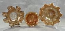 Three Carnival Pressed Glass Marigold Bowls