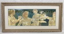 Grecian Bath Scene, Mixed Media on Board