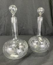 Pair of Fine Etched Glass Decanters