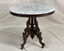 Oval Victorian Marble-Top Table