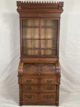 Victorian Walnut Roll-Top Secretary Bookcase