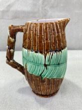 Majolica Pitcher with Bamboo and Leaf Design