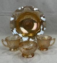 Four Marigold Amber Iris Iridescent Glass Dishes
