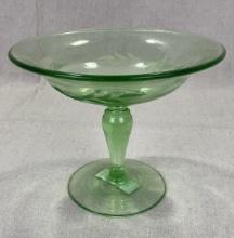 Etched Uranium Glass Compote