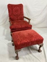 Oversized Chippendale-Style Armchair and Footstool