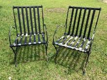 Pair of Painted Wrought Iron Patio Chairs