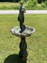 Painted Concrete Bird Bath with Statue of Hebe