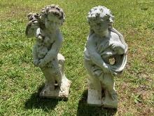 Pair of Painted Concrete Putti Garden Figures – Allegories of the Seasons