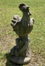 Concrete Garden Sculpture â€“ Rooster on the Chopping Block