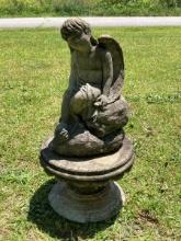 Concrete Garden Sculpture â€“ Seated Male Angel with Pedestal