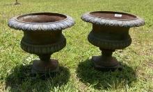 Pair of Neoclassical Cast Iron Garden Urns