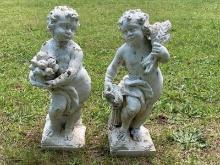 Pair of Concrete Painted Putti Garden Figures â€“ Allegories of the Seasons