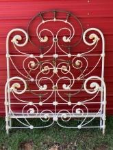 Cast Iron Full-Size Bed Frame with Brass Accents