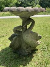 Concrete Bird Bath with Loving Swans