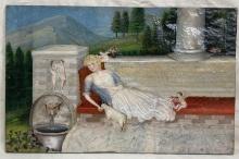 19th Century Folk Art Painting with Cherubs and Lamb