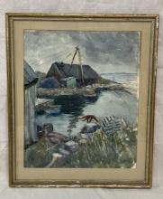 Folk Art Watercolor, Ships and Shacks