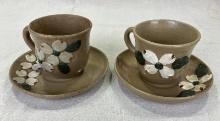 Pair of W.J. Gordy Dogwood-Decorated Cups and Saucers