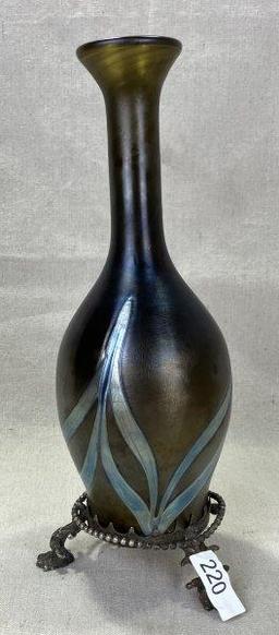 Art Glass Vase with Silverplate Base