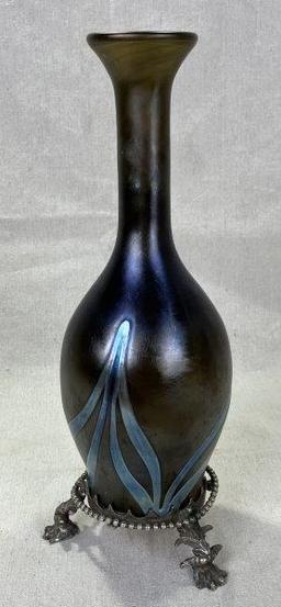 Art Glass Vase with Silverplate Base