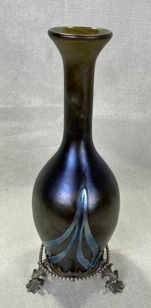 Art Glass Vase with Silverplate Base