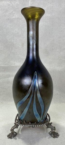 Art Glass Vase with Silverplate Base