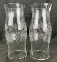 Pair of Etched Glass Hurricane Shades