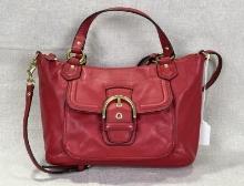 Coach Red Leather Signature Shoulder Bag with Buckle Closure