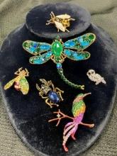Goldtone and Brilliant Color Rhinestone Animal Pin Assortment