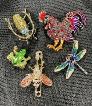 Goldtone and Brilliant Color Rhinestone Animal Pin Assortment