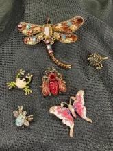Goldtone and Brilliant Color Rhinestone Animal Pin Assortment
