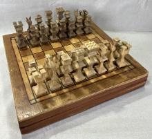 Folk Art Hand-Carved Chess Set