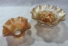 Pair of Marigold Iridescent Carnival Glass Bowls