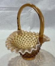 Fenton Amber Cameo Opalescent Hobnail Basket