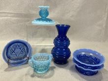 Grouping of 6 Blue Depression Glass Items