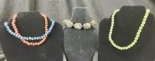Set of Four Floral-Themed CloisonnÃ© Enamel Beads with Gold Tone Accents